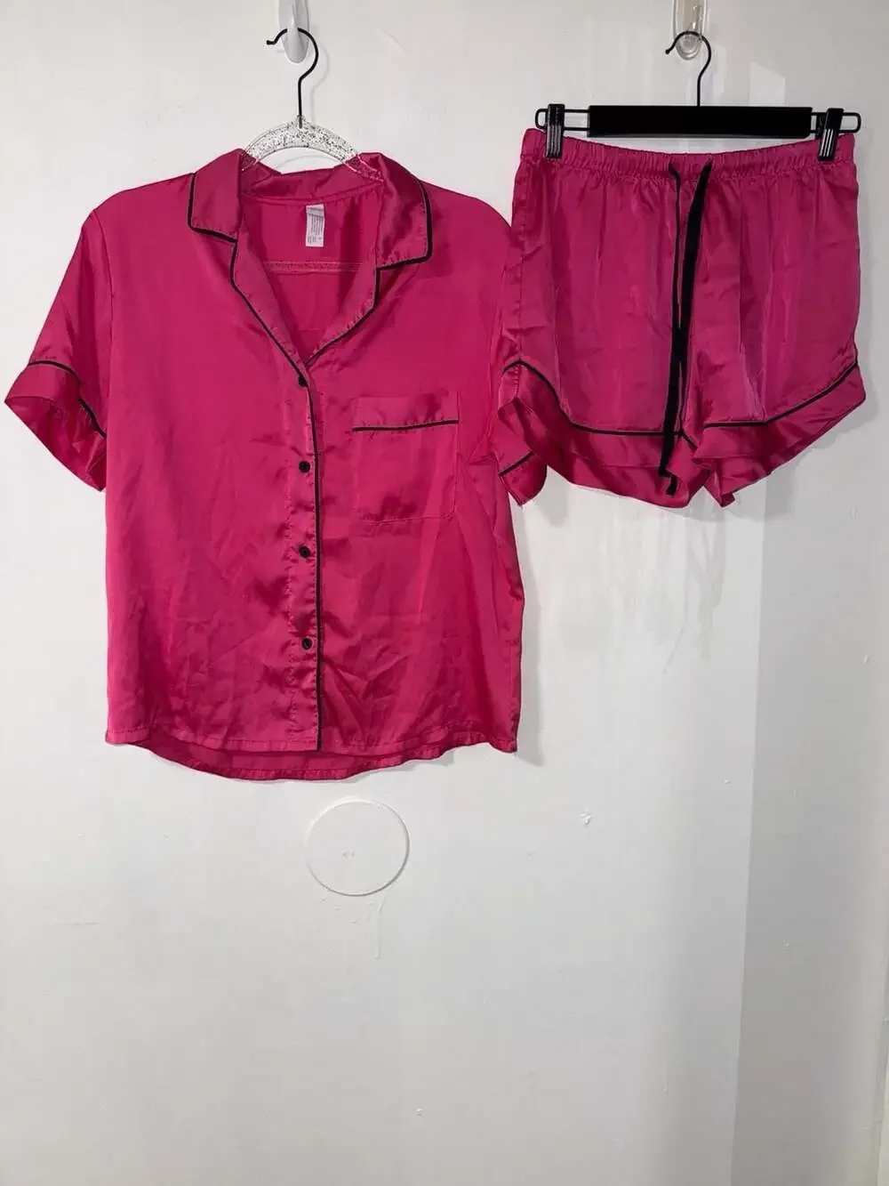 Stars Above Satin Short Sleeve Pajama Set Pink Size S